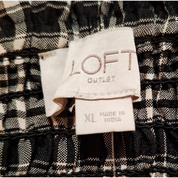 NWT Black & White Plaid Smocked Midi Dress By Loft Outlet XL 3/4 Sleeves Elastic - Picture 4 of 8